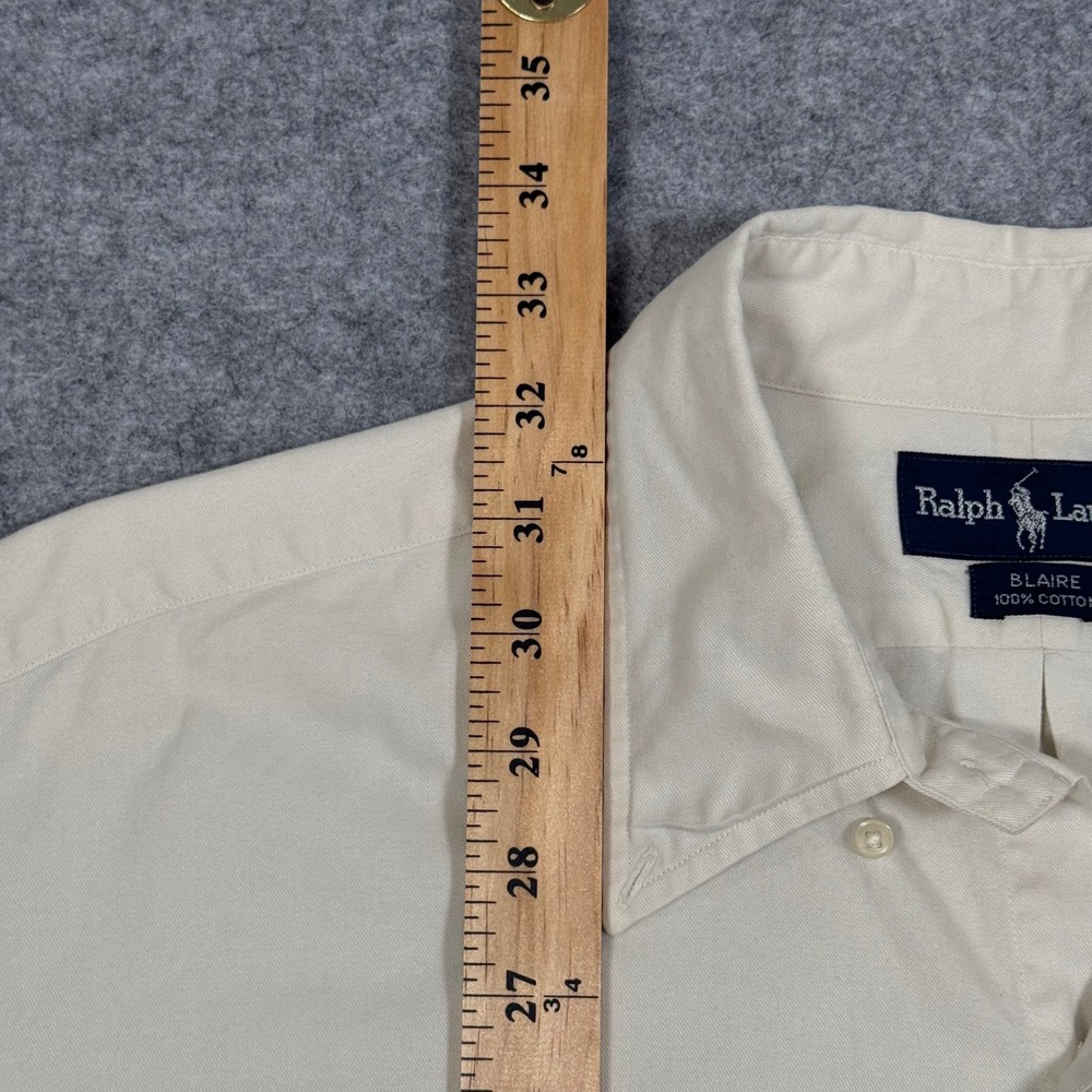 Ralph Lauren Blaire Mens Large Cream Short Sleeve Cotton Button Down Shirt Pony - Picture 7 of 9